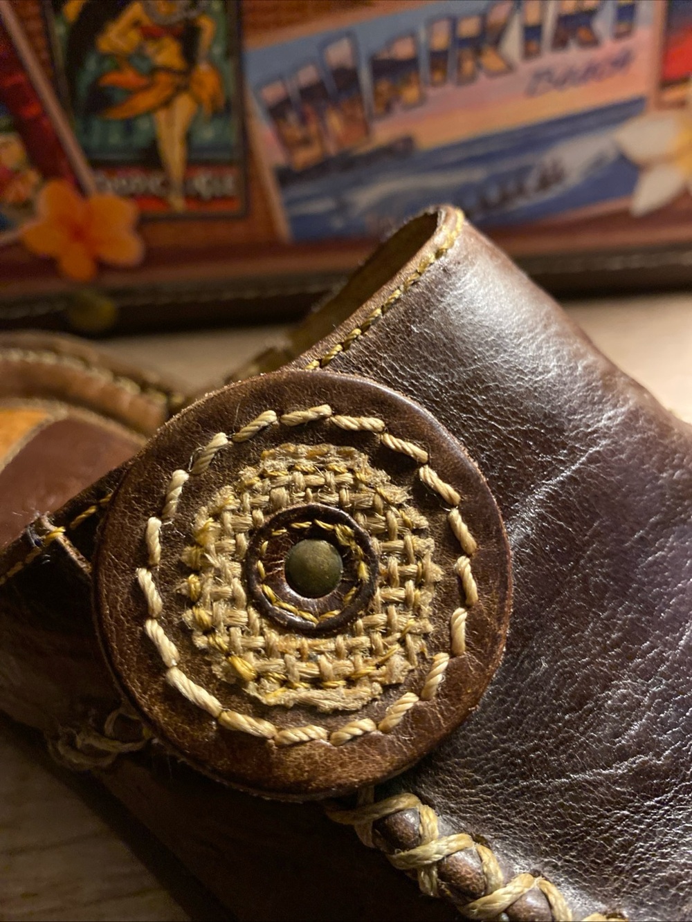 Born VTG 90s Wom 6/36 Hand Stitched Leather Mini Platformed Flats Slides Mexico - Picture 13 of 15